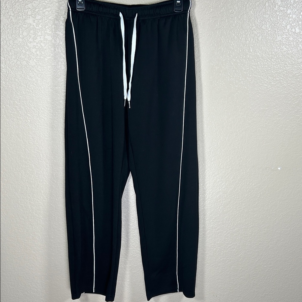 IVIR Black Wide Leg Track Pants With White Stripes Size Medium